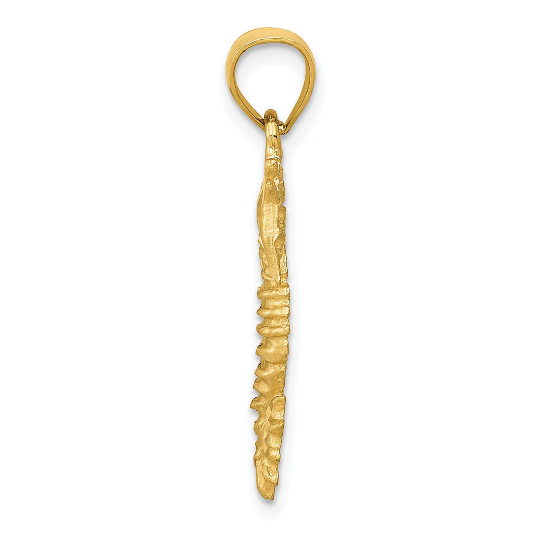 14K Yellow Gold Solid Polished Brushed Diamond Cut Finish Open Back Men's Seahorse Charm Pendant