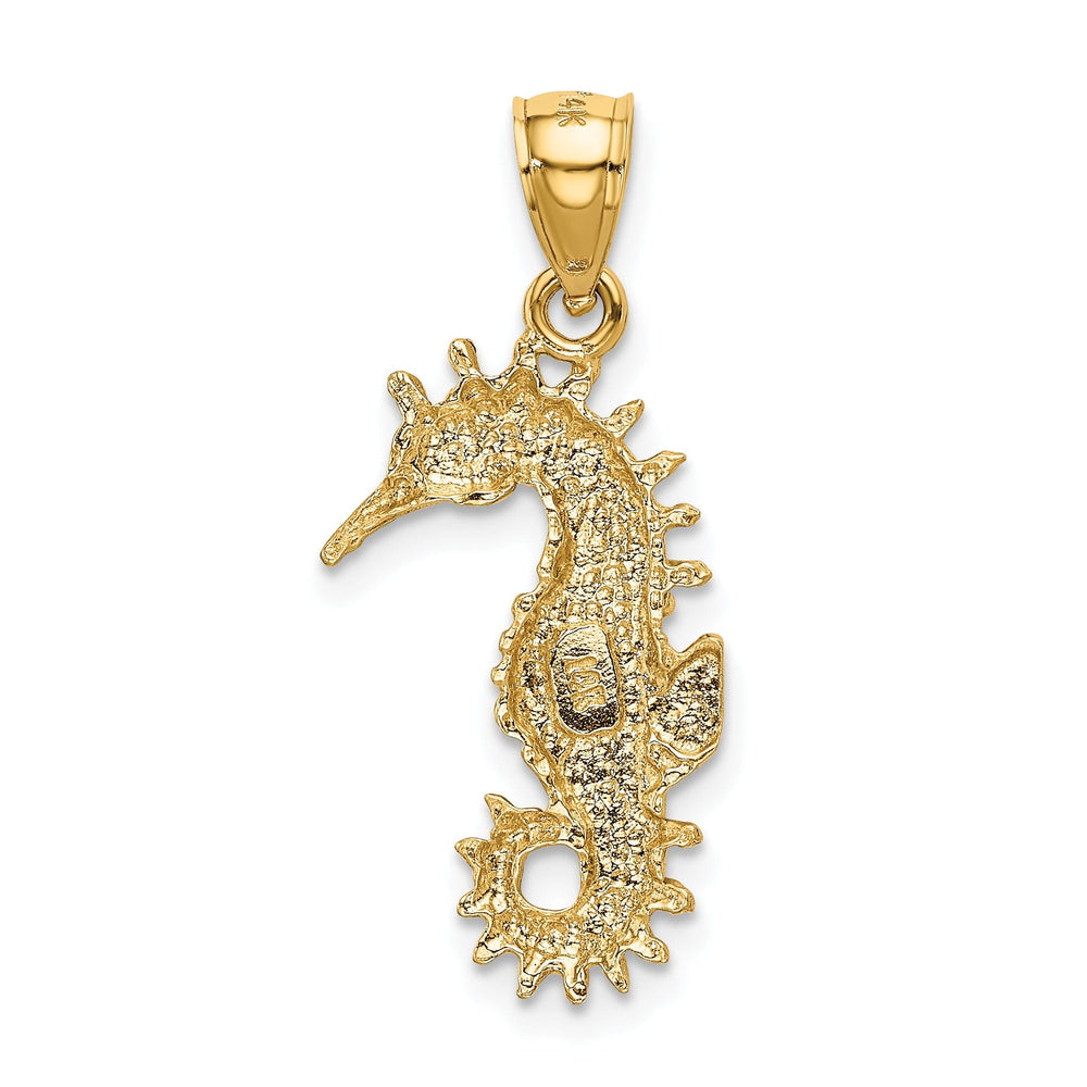 14K Yellow Gold Solid Polished Brushed Diamond Cut Finish Open Back Men's Seahorse Charm Pendant
