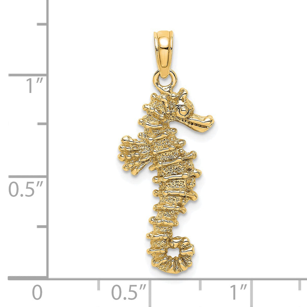 14k Yellow Gold Solid 3-Dimensional Textured Polished Finish Seahorse Charm Pendant