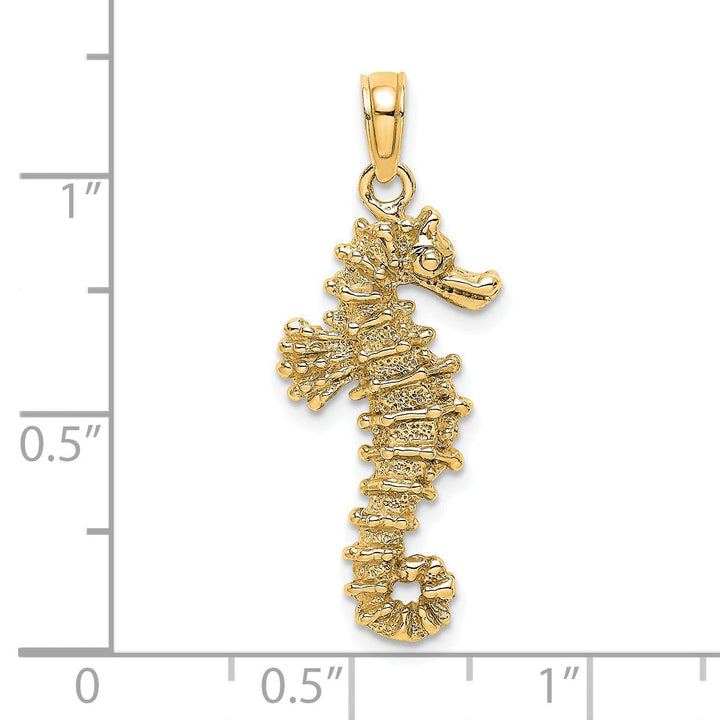 14k Yellow Gold Solid 3-Dimensional Textured Polished Finish Seahorse Charm Pendant