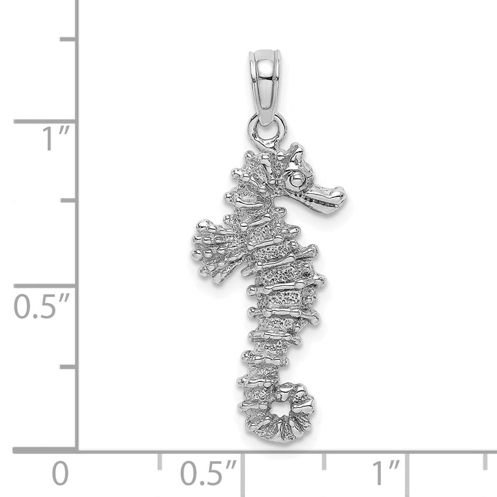 14k White Gold Solid 3-Dimensional Texture Polished Finish Seahorse Charm Pendant