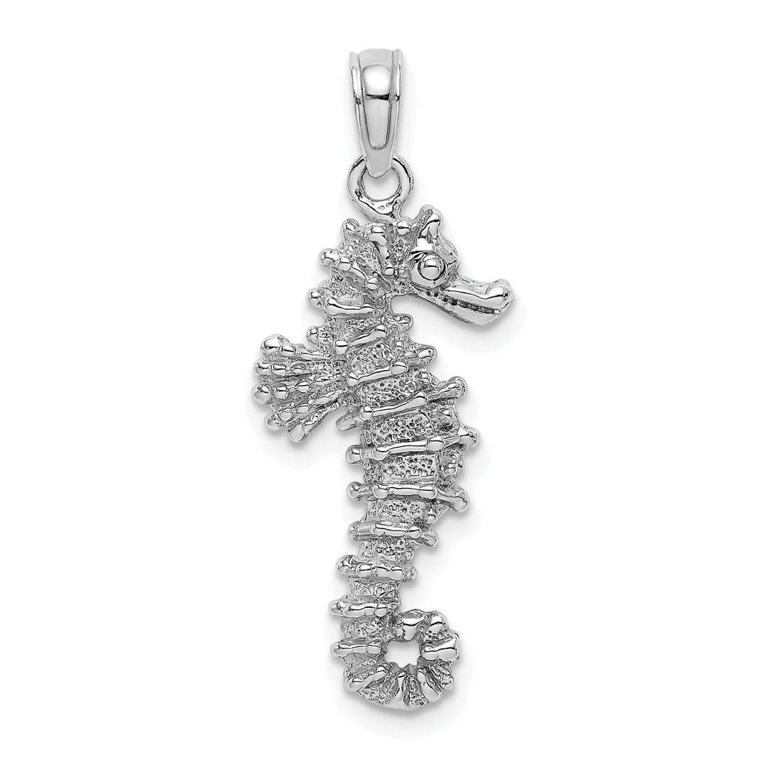 14k White Gold Solid 3-Dimensional Texture Polished Finish Seahorse Charm Pendant