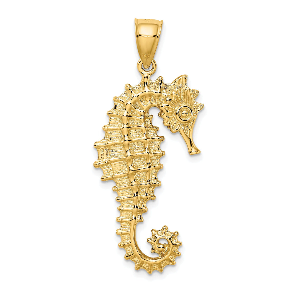 14k Yellow Gold Solid 3-Dimensional Texture Polished Finish Seahorse Charm Pendant