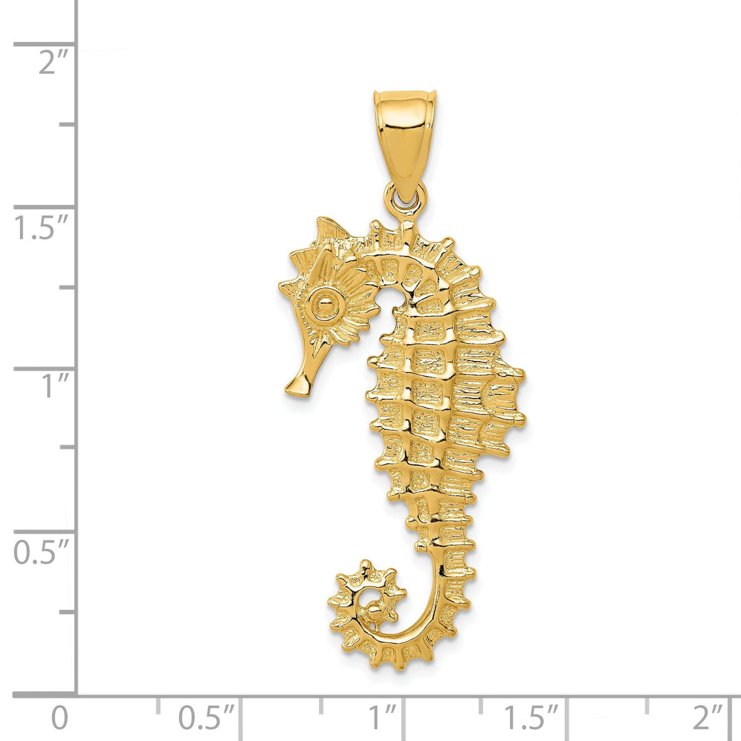 14k Yellow Gold Solid 3-Dimensional Texture Polished Finish Seahorse Charm Pendant