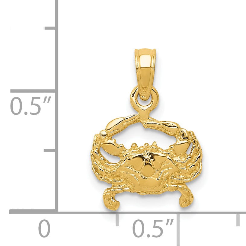 14k Yellow Gold Solid Polished Textured Finish Blue Claw Crab Charm Pendant