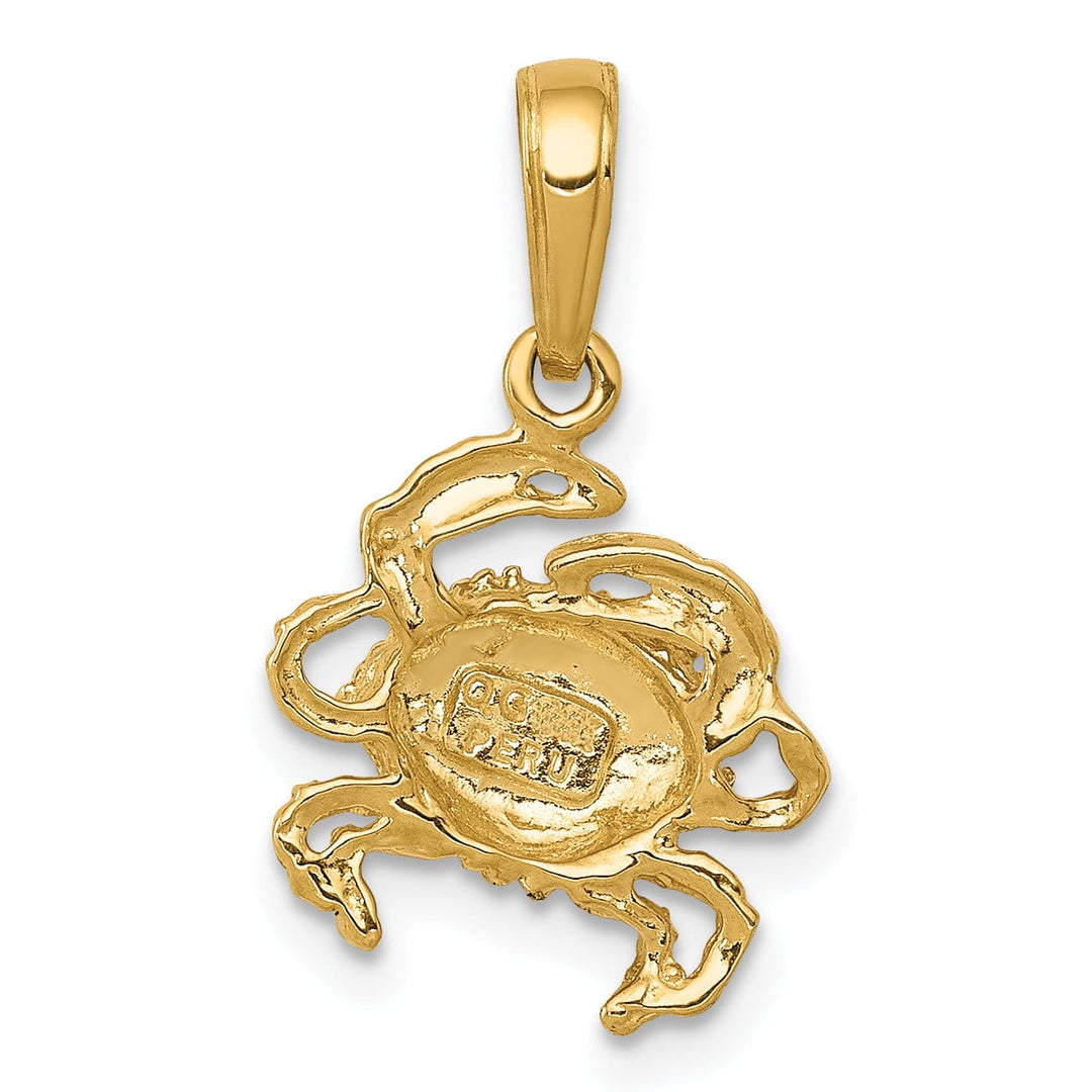 14k Yellow Gold Polished Textured Finish Solid Blue Claw Crab Charm Pendant