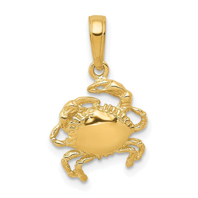 14k Yellow Gold Polished Textured Finish Solid Blue Claw Crab Charm Pendant