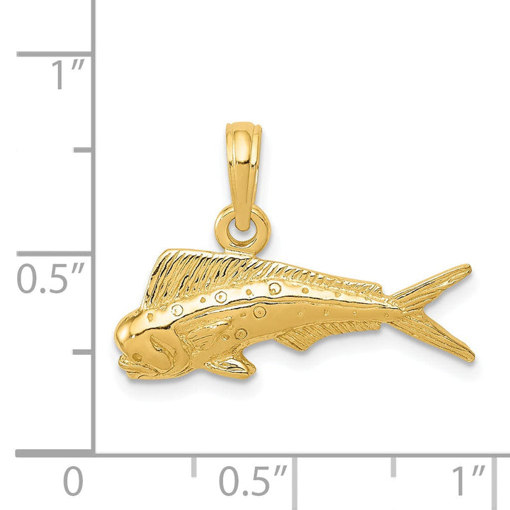 14k Yellow Gold Solid Textured Polished Finish Mahi Mahi Fish Charm Pendant