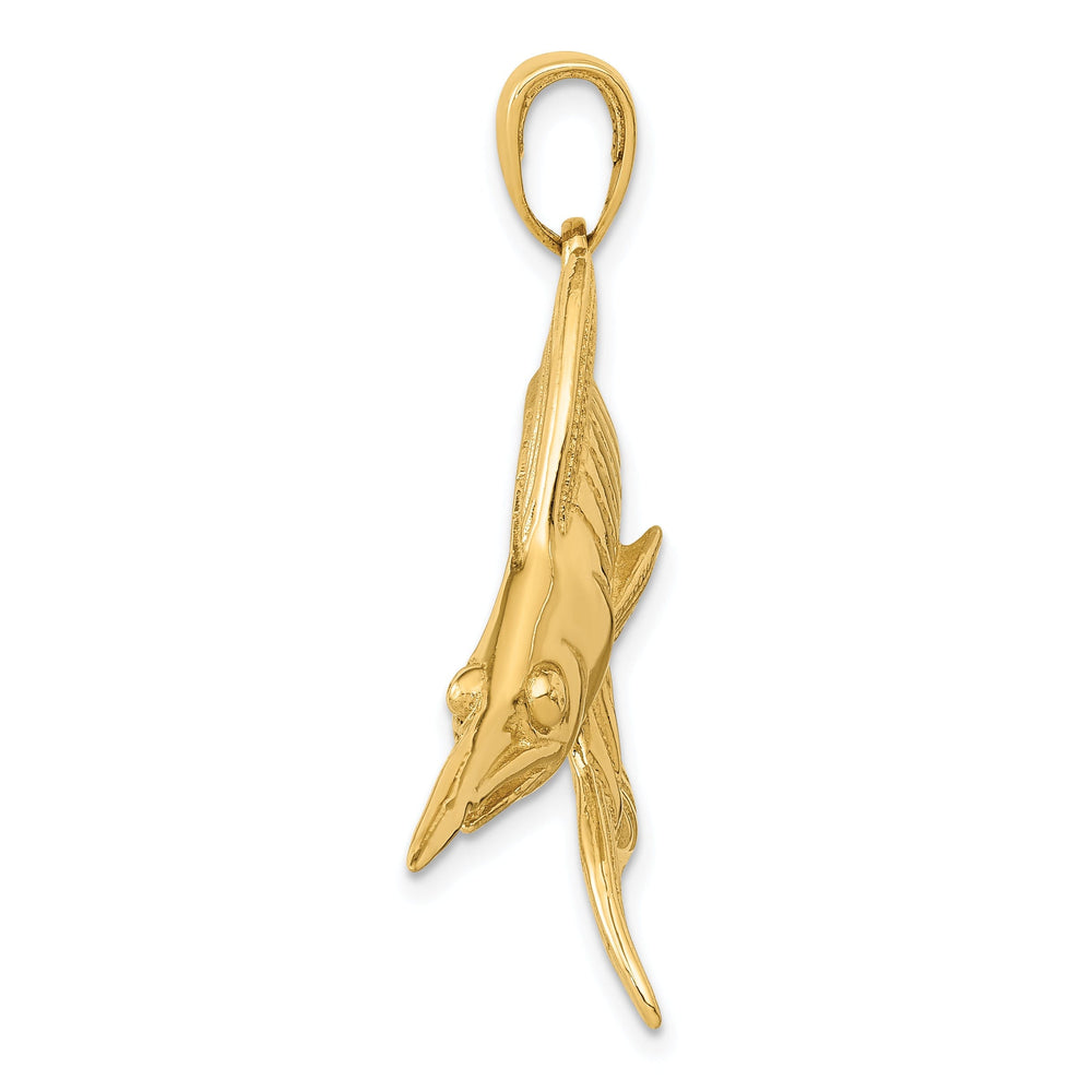 14k Yellow Gold Solid Textured Polished Finish Blue Marlin Fish Charm Pendant