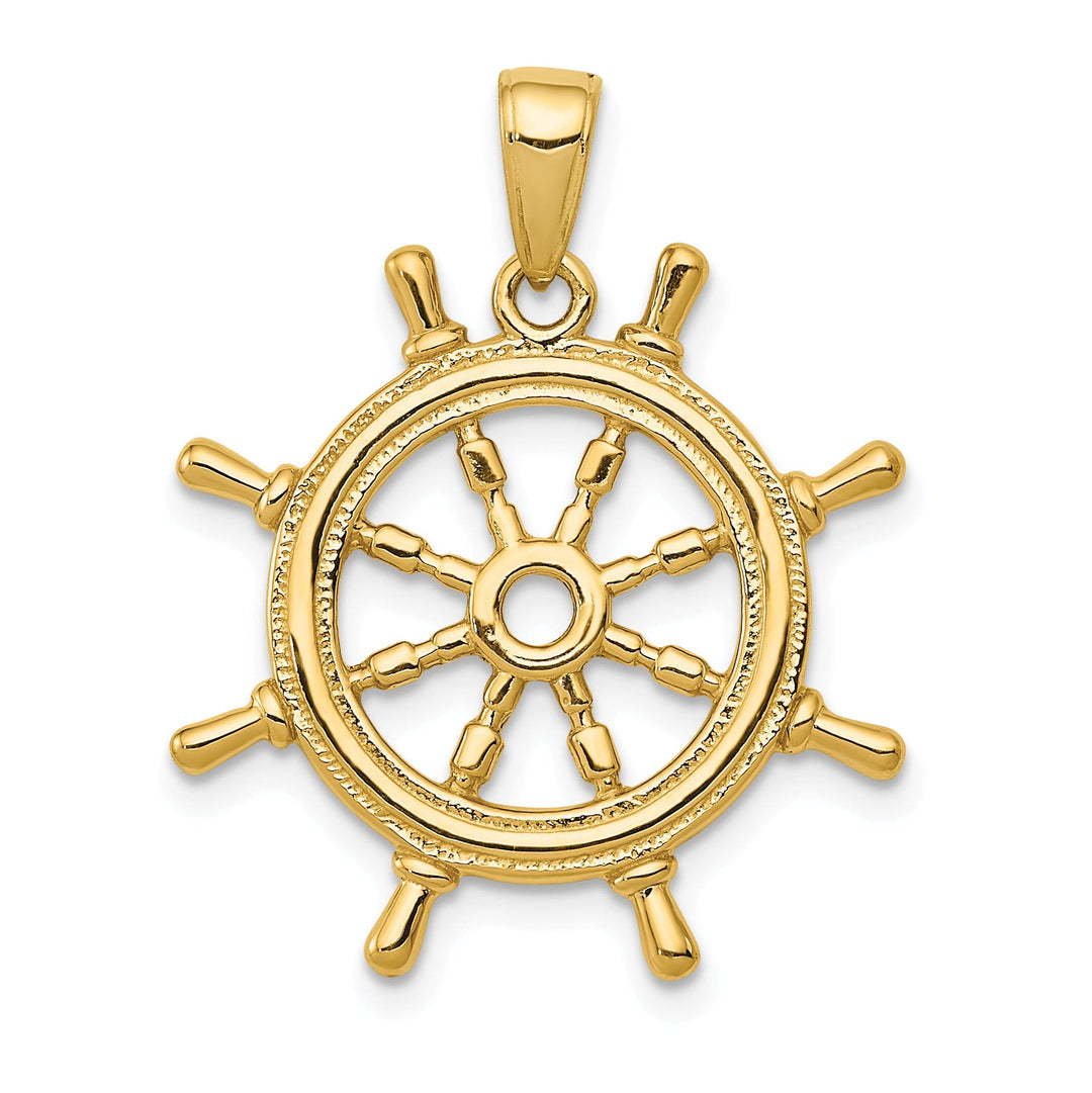 14k Yellow Gold Ship Wheel Pendant