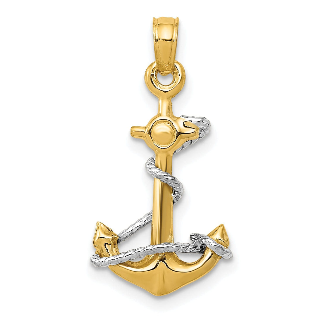 14k Two Tone Gold Anchor With Rope Pendant