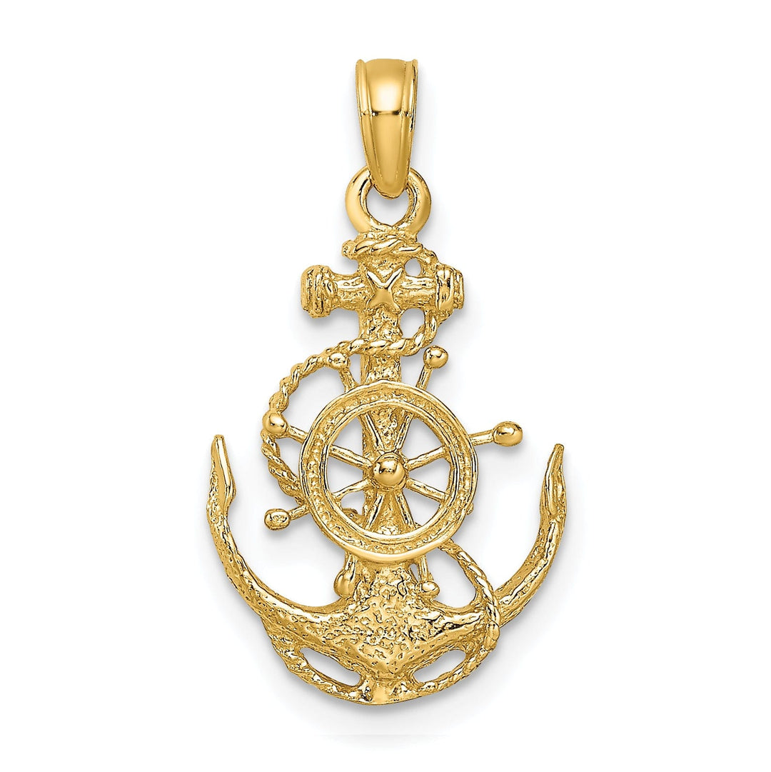 14k Yellow Gold Small Anchor With Wheel Pendant