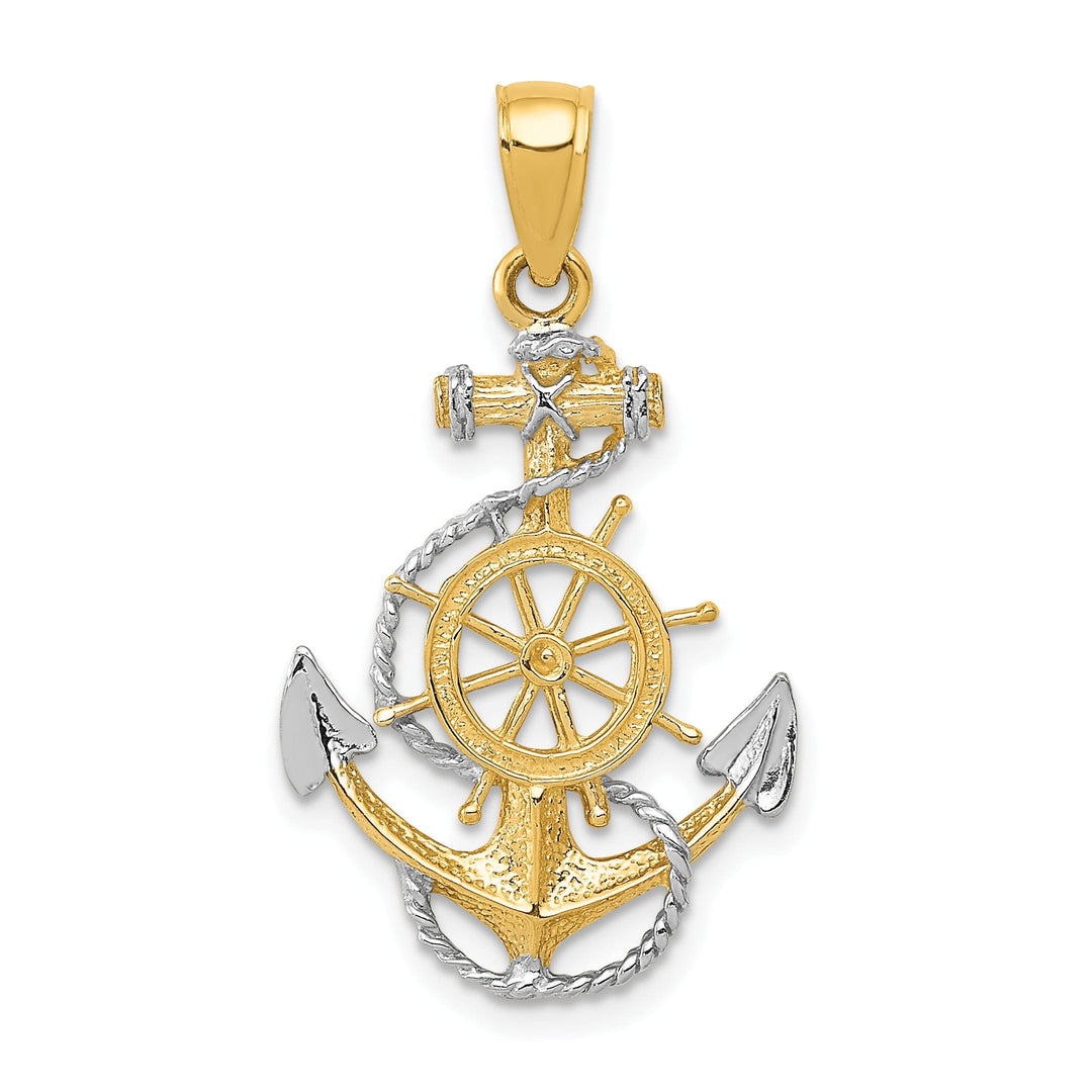 14k Two Tone Gold Anchor With Rope Pendant