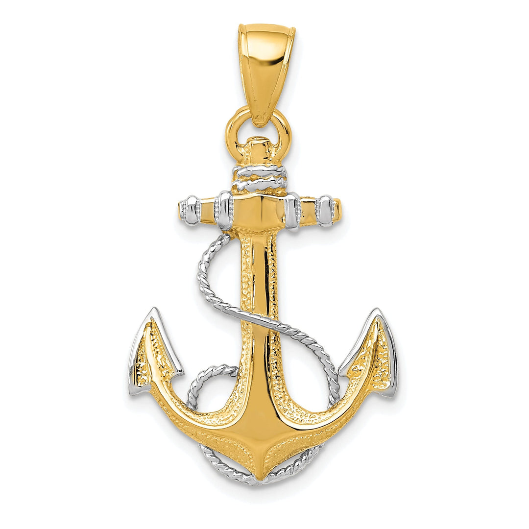 14k Two Tone Gold Anchor With Rope Pendant