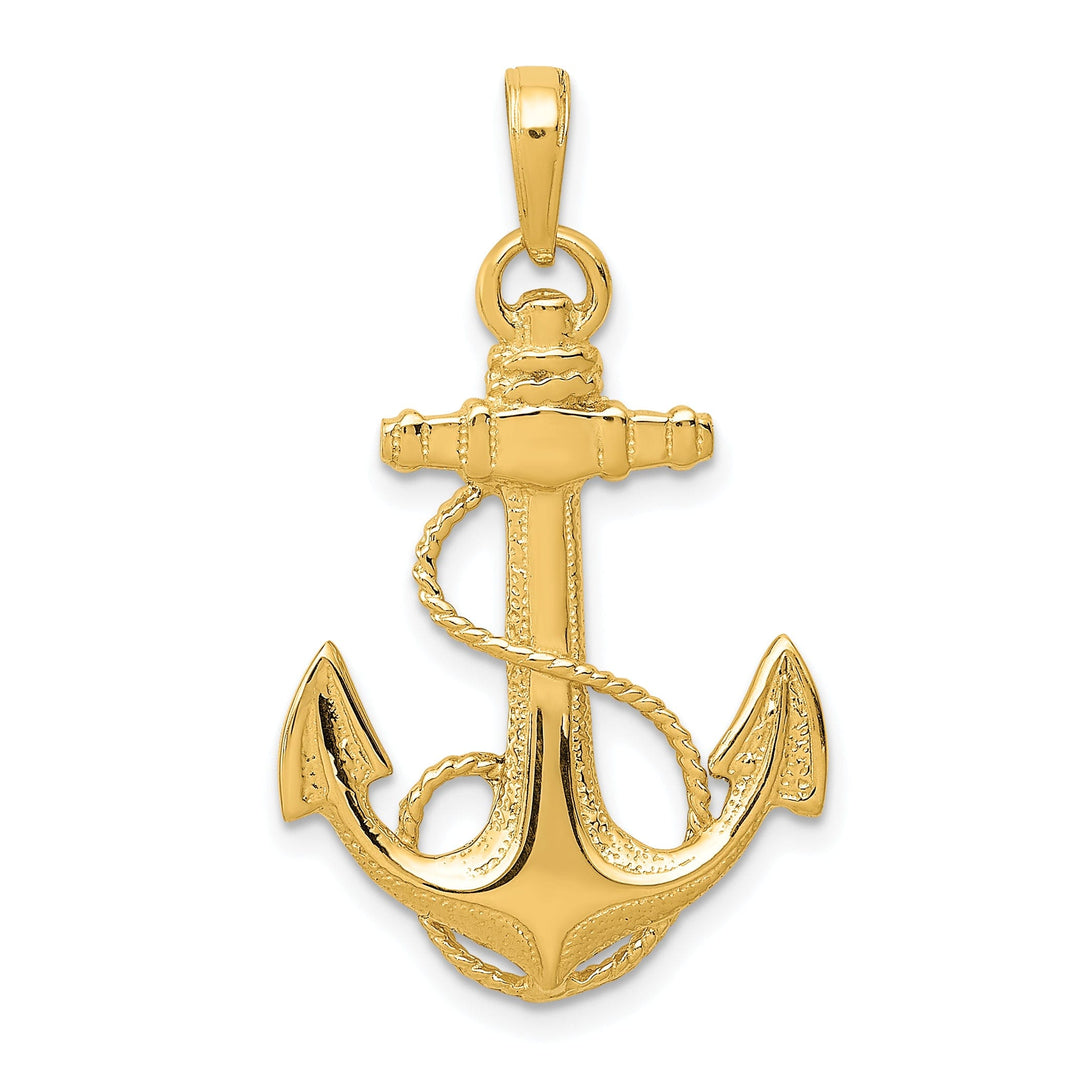 14k Yellow Gold Anchor With Rope Pendant