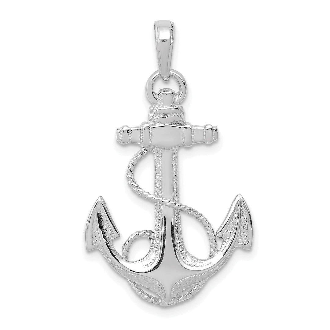 14k White Gold Polished Texture Finish Anchor with Rope Design Charm Pendant