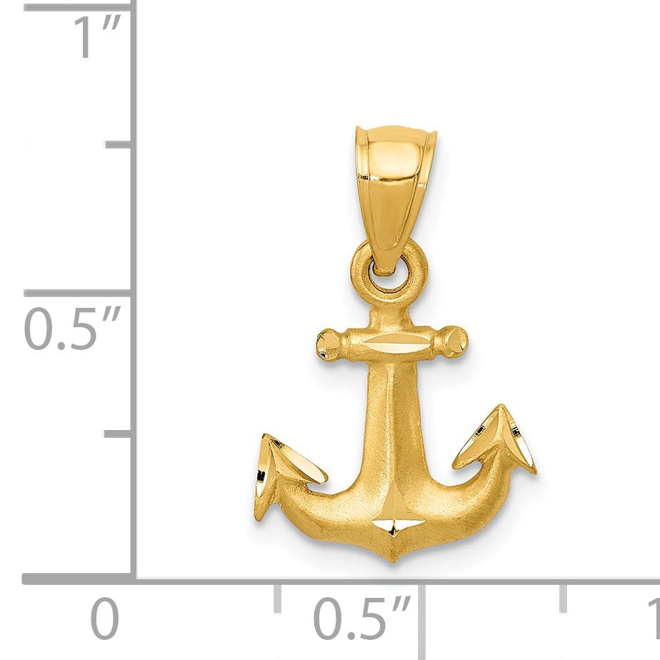 14k Yellow Gold Diamond Cut Anchor Pendant