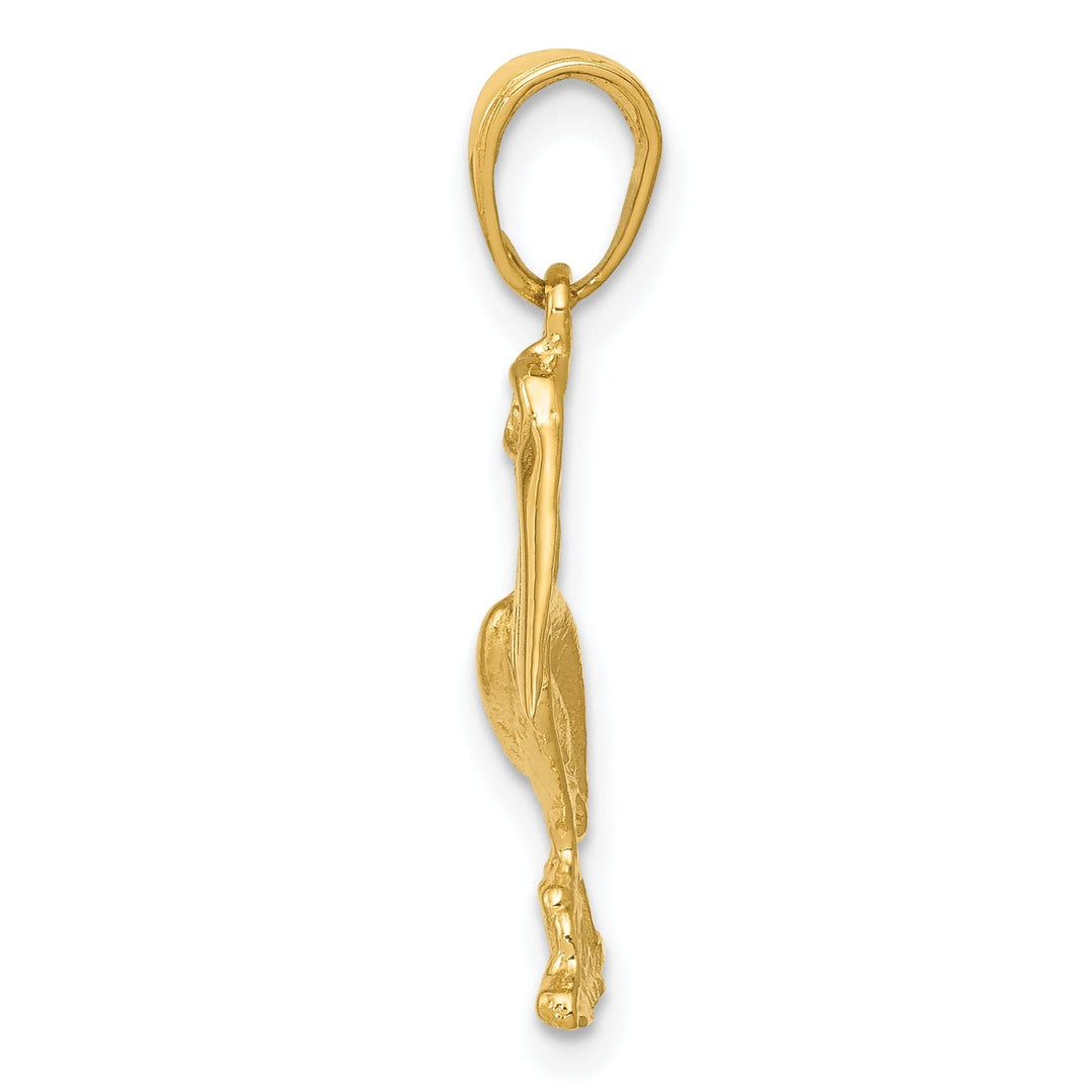 14k Yellow Gold Solid Polished Texture Finish Standing Pelican Charm Pendant