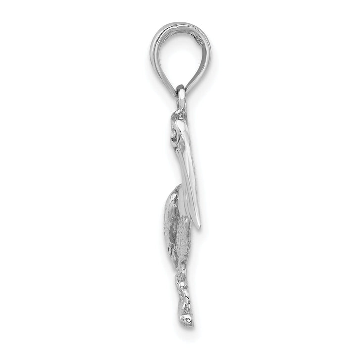 14k White Gold Solid Polished Texture Finish Standing Pelican Charm Pendant