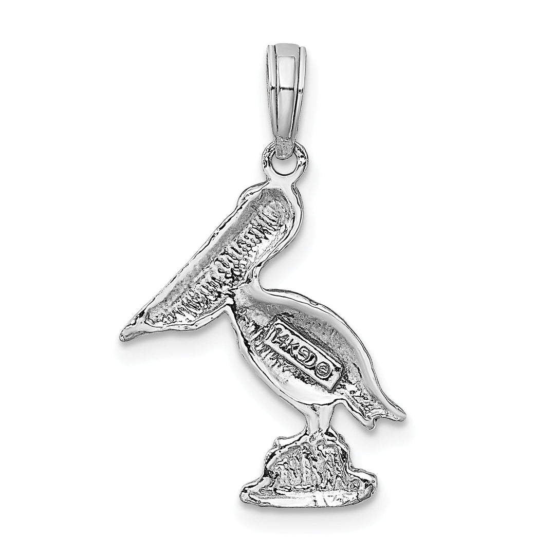 14k White Gold Solid Polished Texture Finish Standing Pelican Charm Pendant