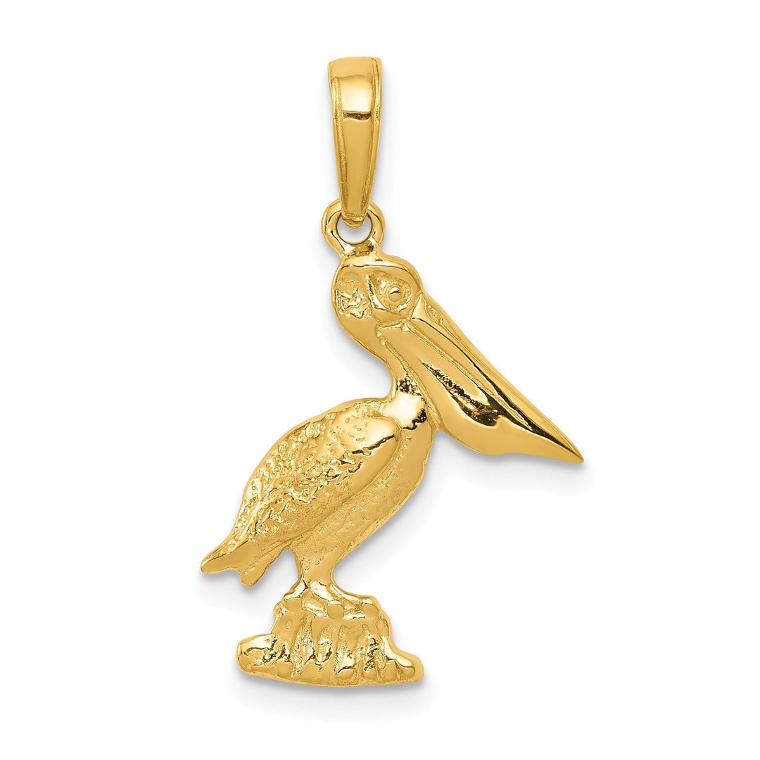 14k Yellow Gold Solid Polished Texture Finish Standing Pelican Charm Pendant