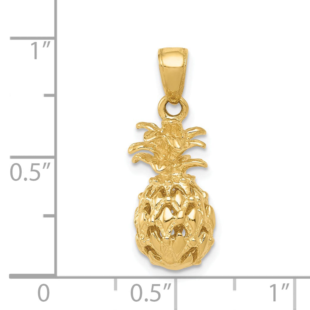 14k Yellow Gold 3-D Pineapple Charm Pendant