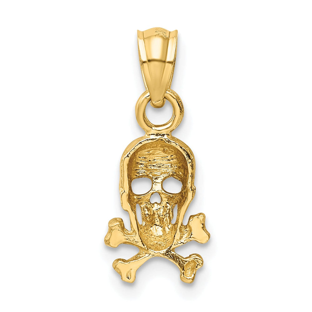 14K Yellow Gold Solid Textured Polished Finish Skull and Cross Bones Design Charm Pendant