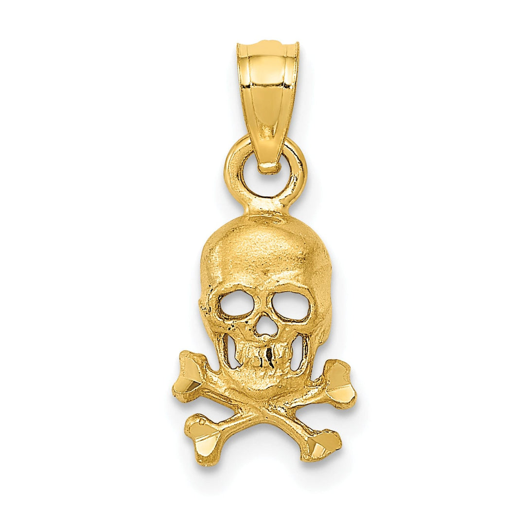 14K Yellow Gold Solid Textured Polished Finish Skull and Cross Bones Design Charm Pendant