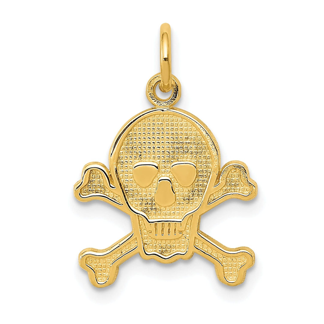 14K Yellow Gold Textured Polished Finish Solid Skull and Cross Bones Design Charm Pendant