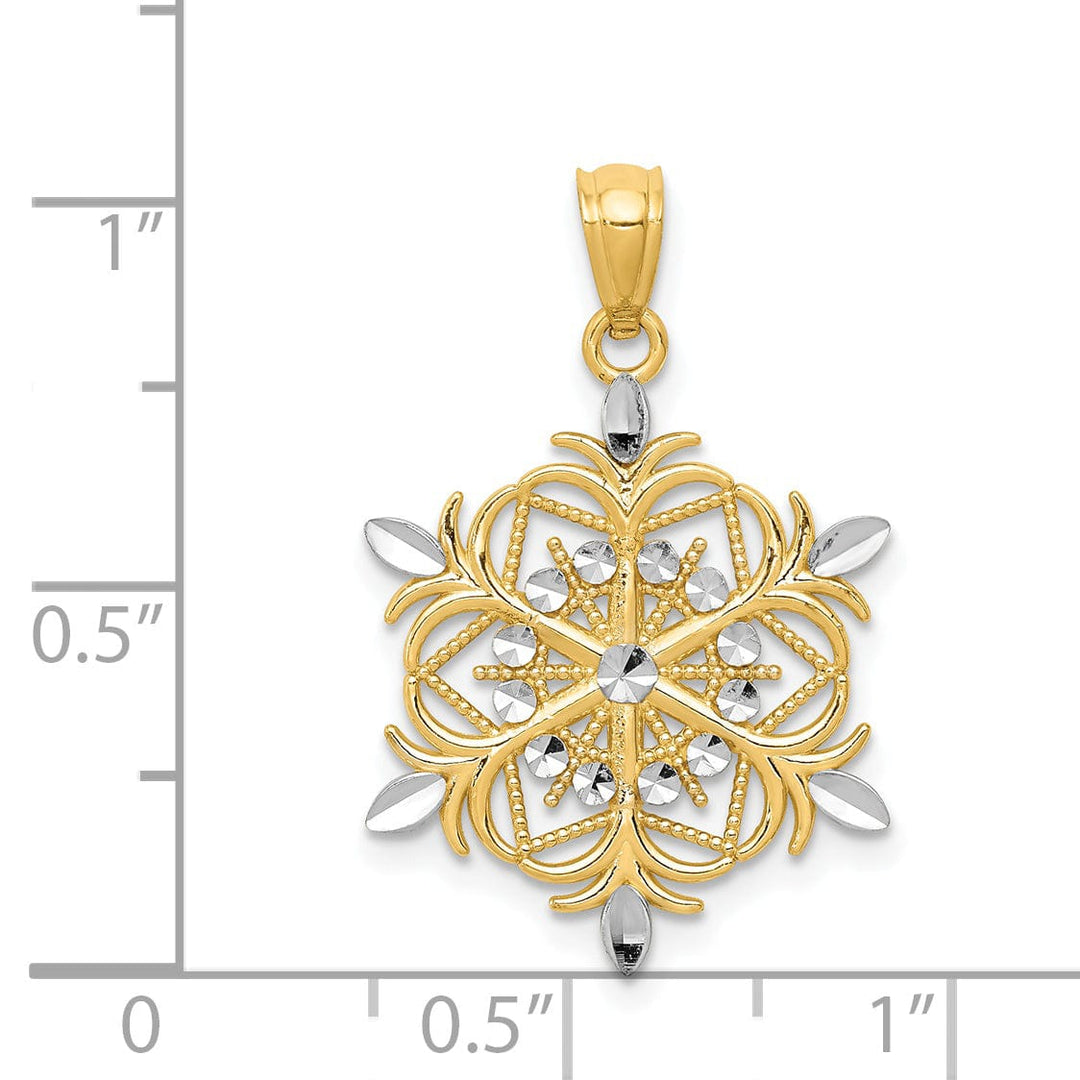 14k Two Tone Gold Snowflake Charm Pendant