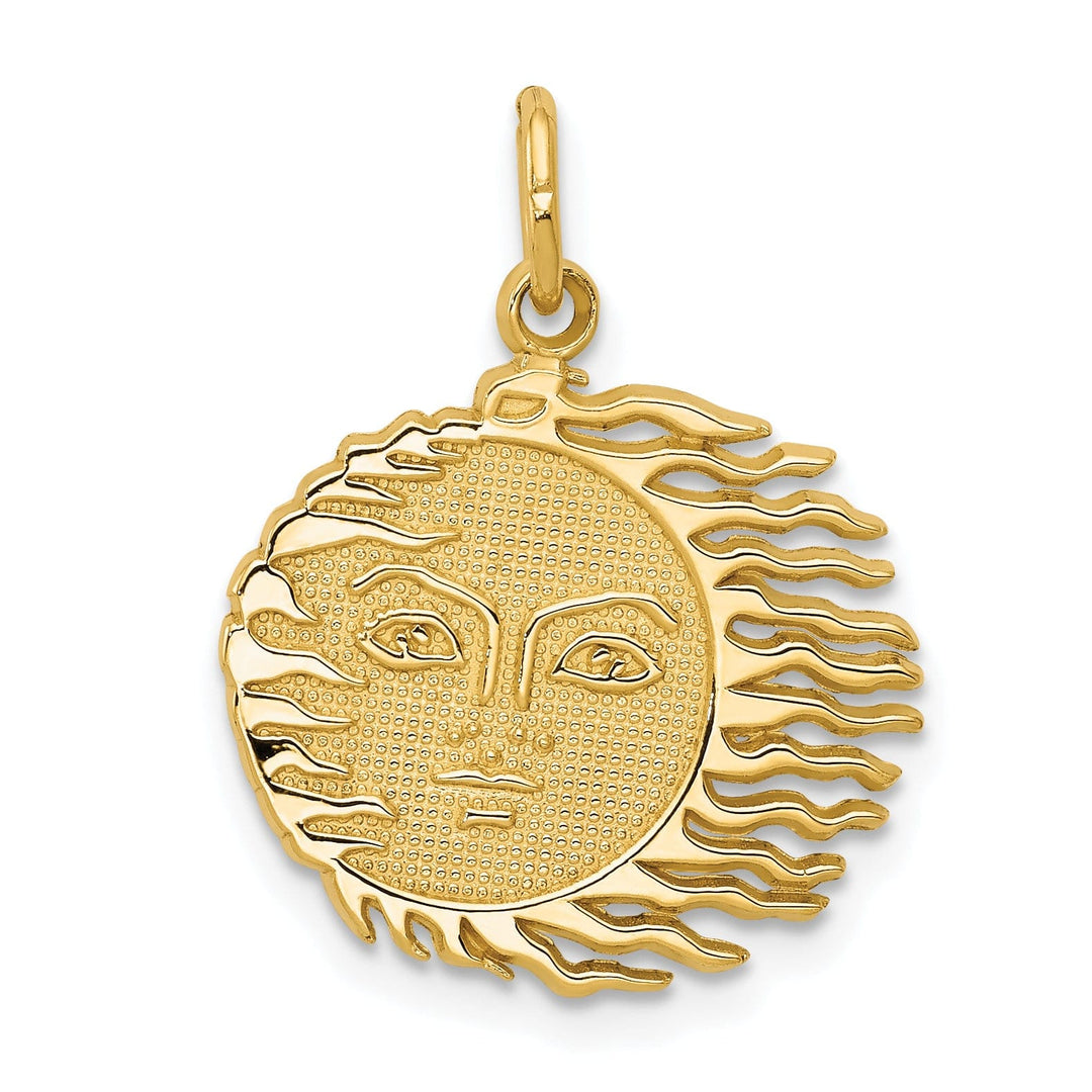 14k Yellow Gold Textured Polished Finish Flaming Sun Design Charm Pendant