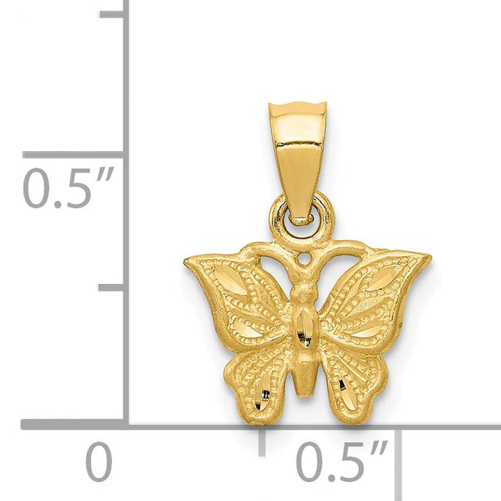 14K Yellow Gold Brushed Casted Textured Back Diamond-cut Solid Polished Finish Butterfly Charm Pendant
