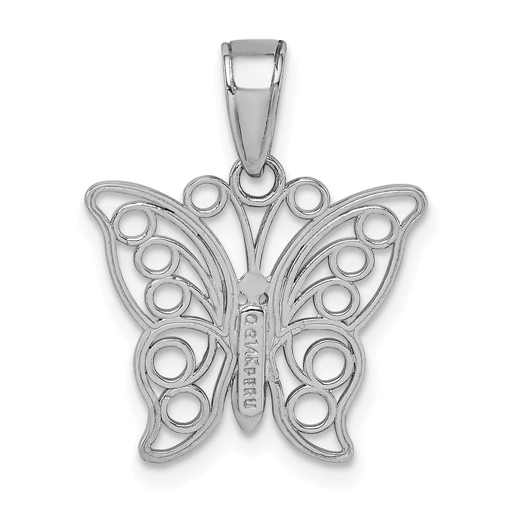14K White Gold Casted Open Back Filigree Solid Polished Finish Cut-out Butterfly Large Charm Pendant
