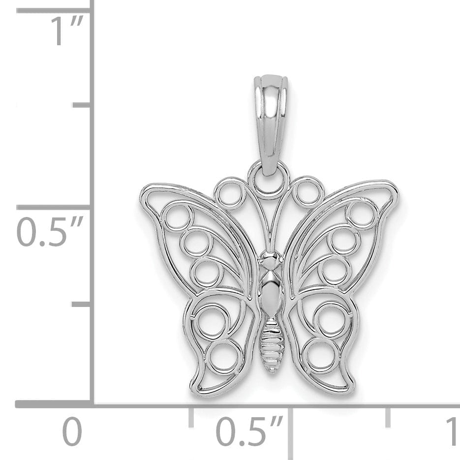 14K White Gold Casted Open Back Filigree Solid Polished Finish Cut-out Butterfly Large Charm Pendant