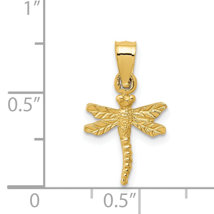 14k Yellow Gold Solid Open Back Textured Polished Finish Dragonfly Charm Pendant