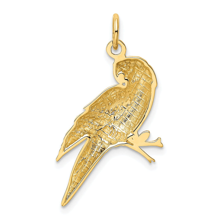 14k Yellow Gold Textured Polished Finish Concave ShapeParrot Bird Charm Pendant