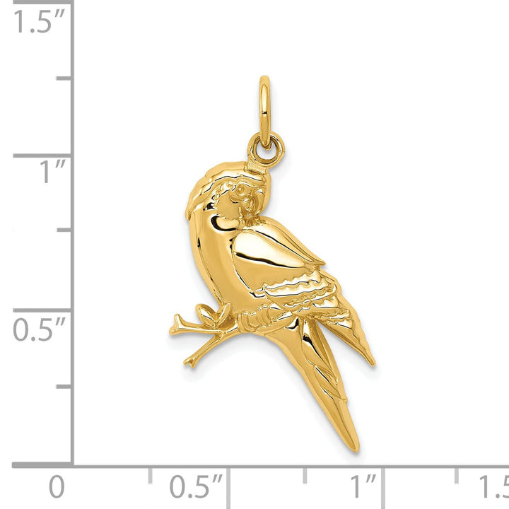 14k Yellow Gold Textured Polished Finish Concave ShapeParrot Bird Charm Pendant