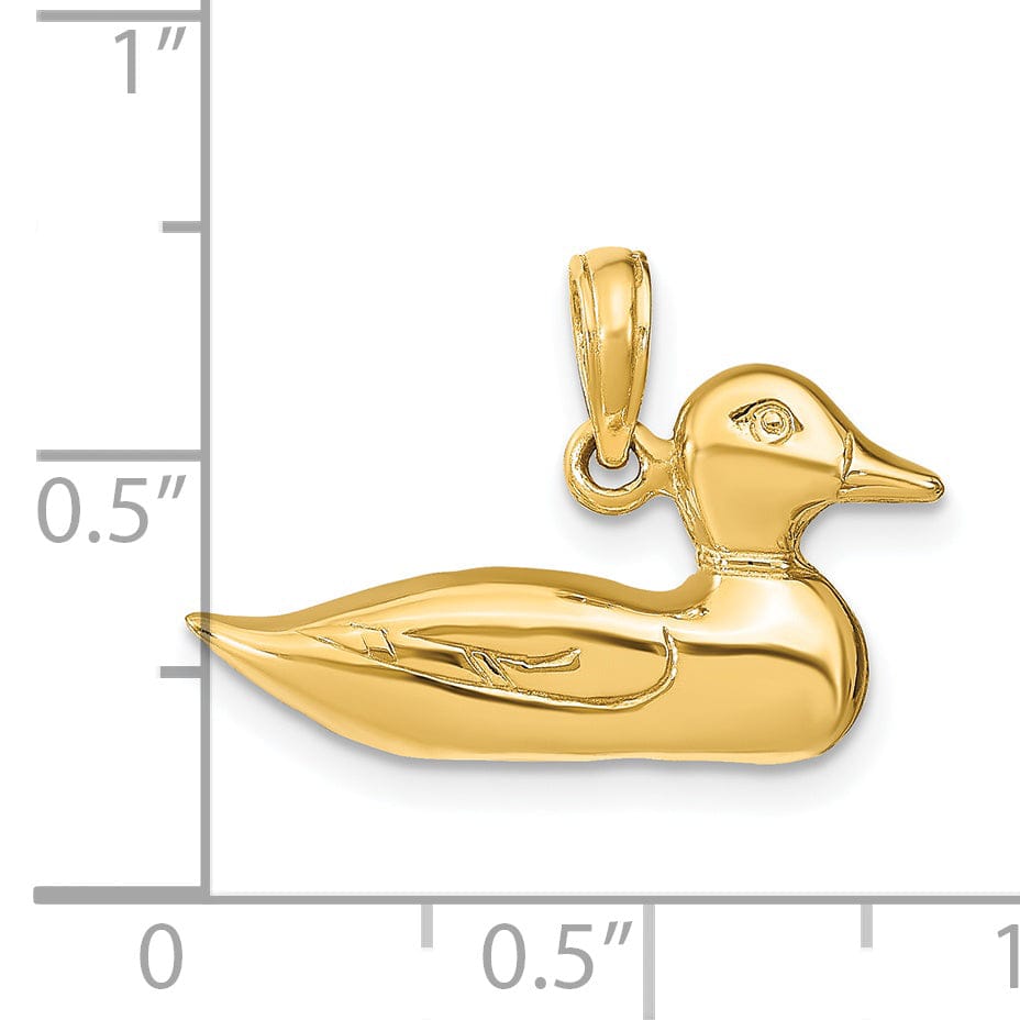 14k Yellow Gold Polished Finish Mallard Bird Charm Pendant