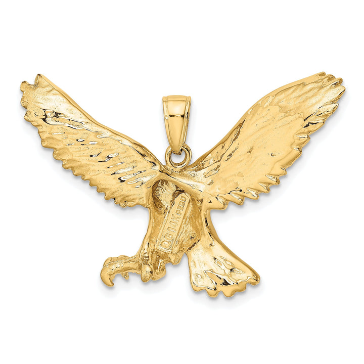 14k Yellow Gold Textured Polished Finish Open Back Solid Mens Eagle Charm Pendant