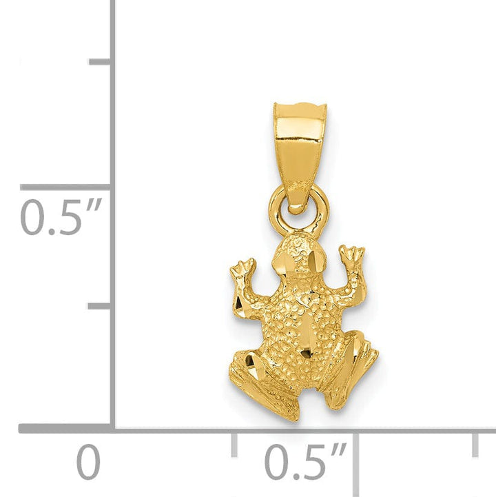 14K Yellow Gold Solid Textured Diamond Cut Finish Frog Charm Pendant