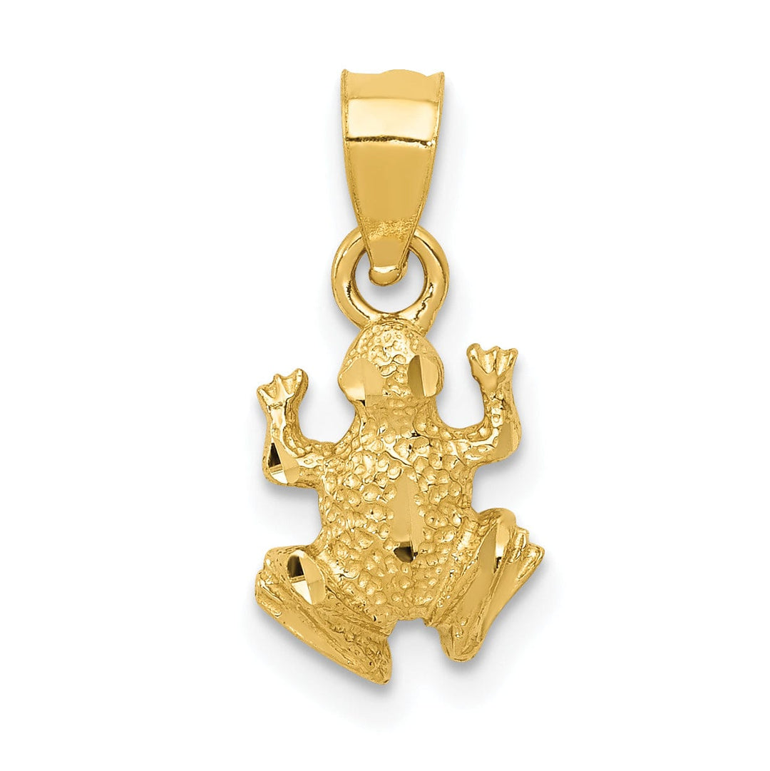 14K Yellow Gold Solid Textured Diamond Cut Finish Frog Charm Pendant