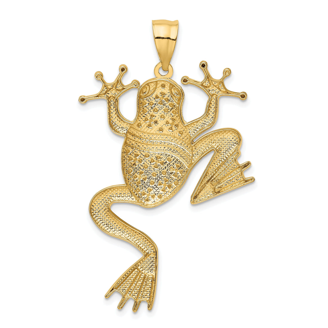 14k Yellow Gold White Rhodium Solid Diamond Cut Finish Frog Charm Pendant
