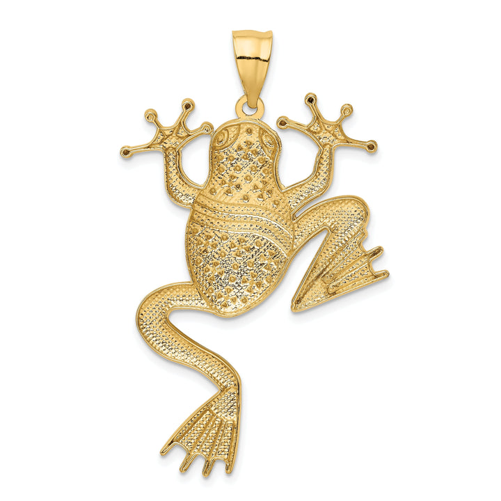 14k Yellow Gold White Rhodium Solid Diamond Cut Finish Frog Charm Pendant