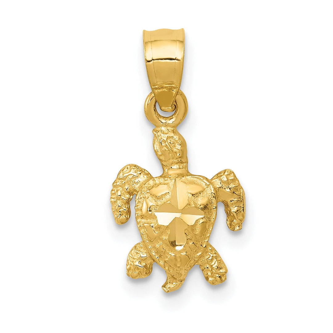 14k Yellow Open Back Diamond-cut Casted Solid Polished Finish Gold Turtle Charm Pendant