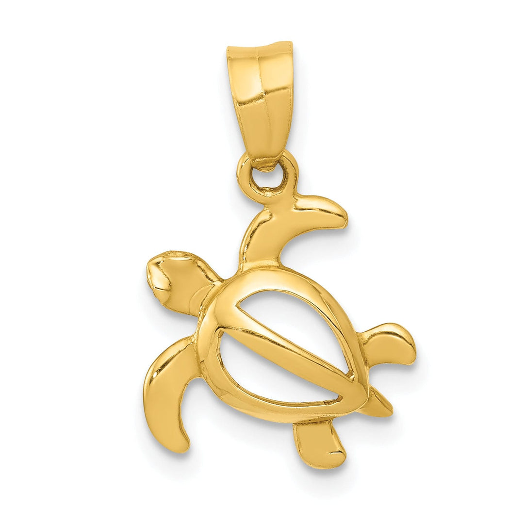 14k Yellow Gold Open Back Casted Solid Polished Finish Men's Open Turtle Charm Pendant