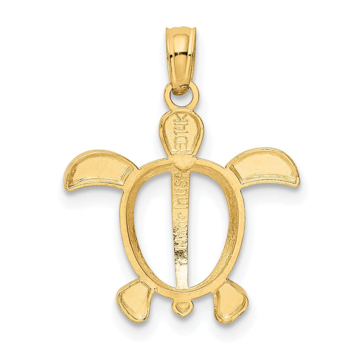 14K Yellow Gold and Rhodium Solid Polished Finish Open Back Casted Men's Sea Turtle Charm Pendant