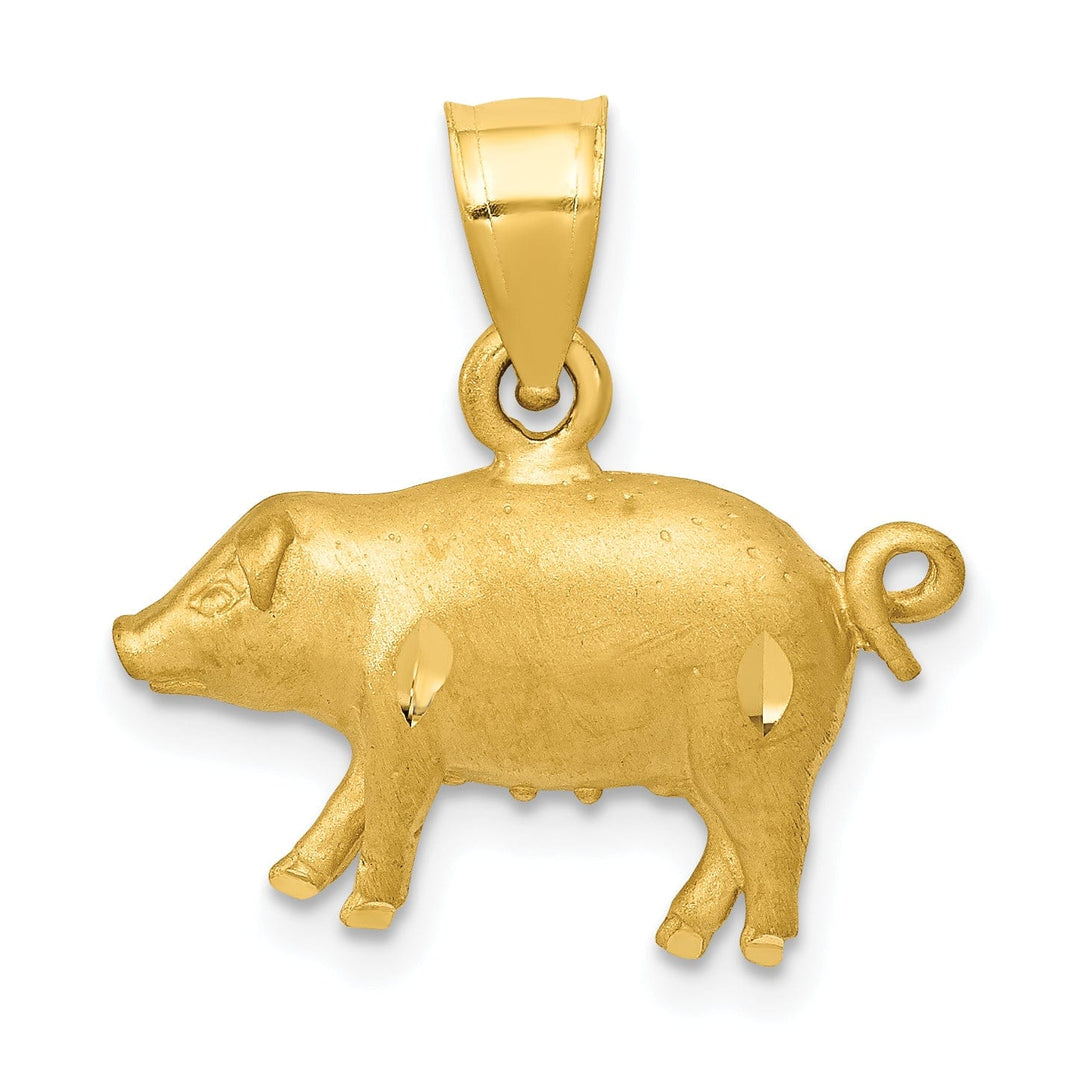 14K Yellow Gold Open Back Brushed Diamond Cut Finish Solid Pig Charm Pendant