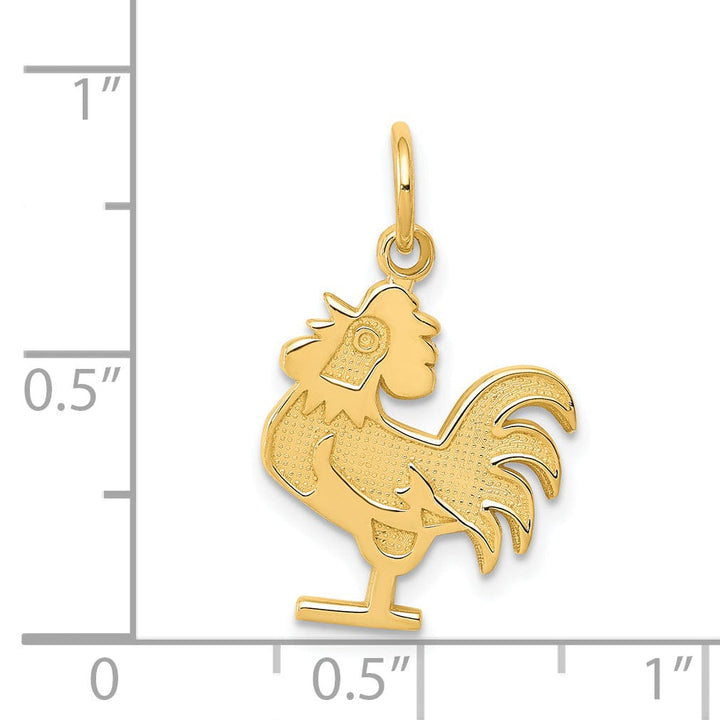 14k Yellow Gold Textured Polished Finish Rooster Charm Pendant
