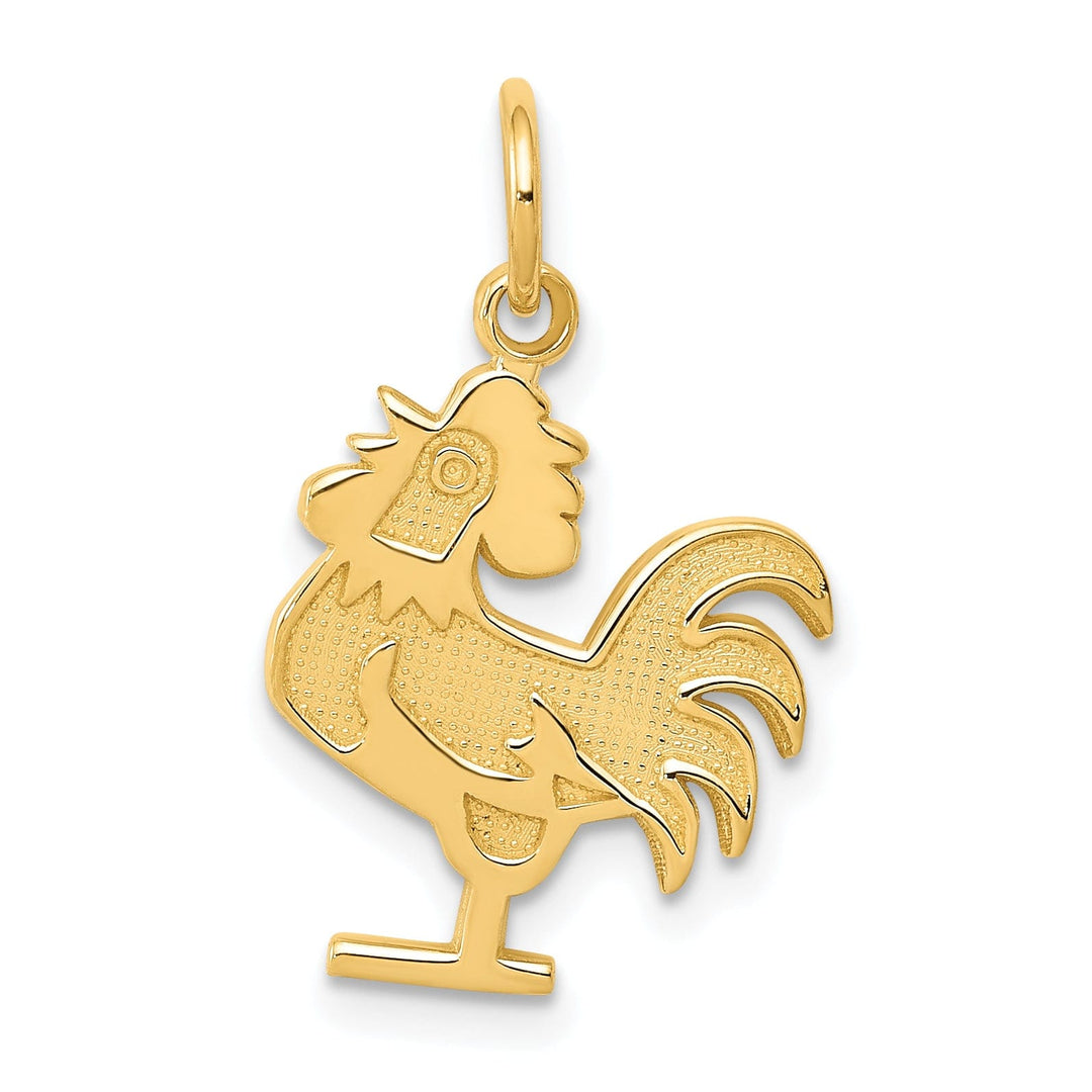 14k Yellow Gold Textured Polished Finish Rooster Charm Pendant