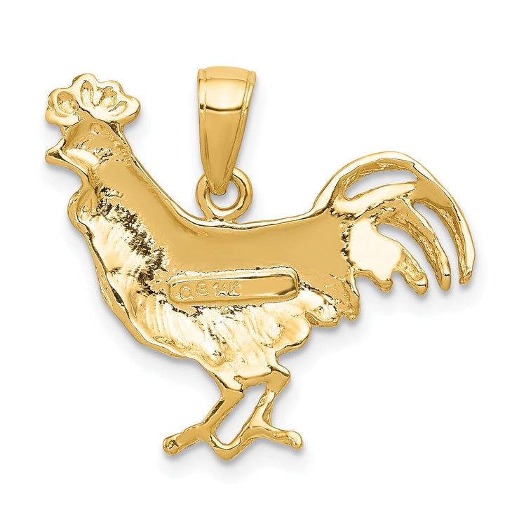14k Yellow Gold Open Back Solid Textured Polished Finish Rooster Charm Pendant